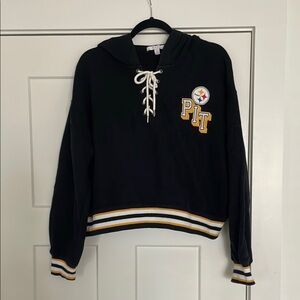 Pittsburgh Steelers Black Hoodie, Erin Andrews. Lace-Up Front